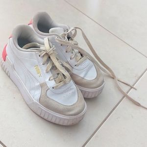 Puma low top  leather laced white platform pink sole size 2C  girls sneakers